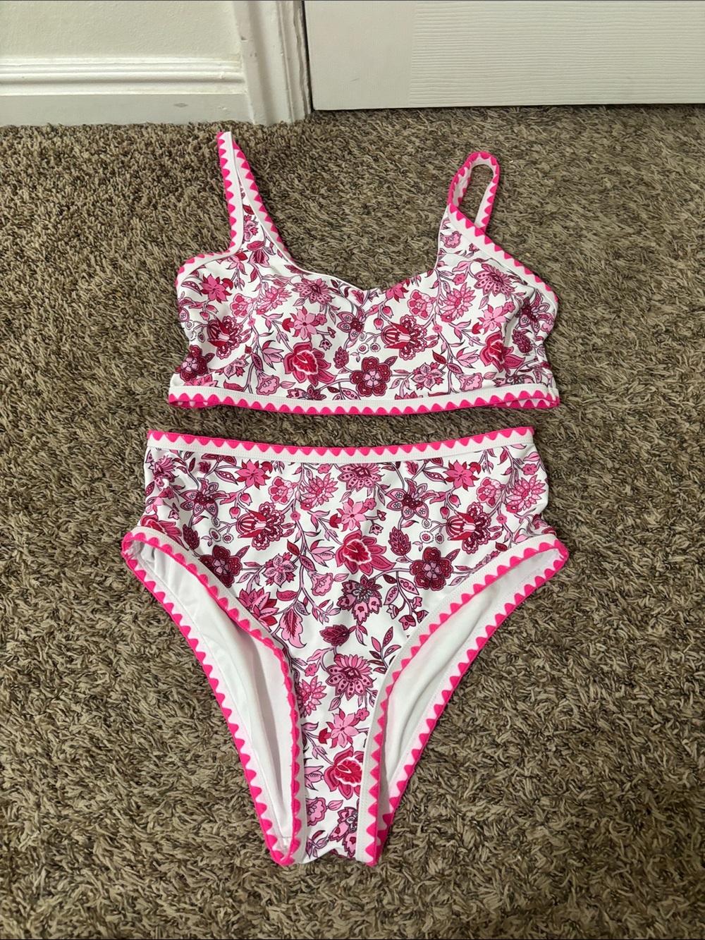 Pink Floral High-Waist Bikini Set